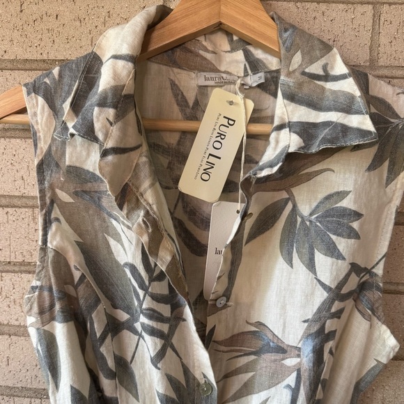 Tropical Print Sleeveless Linen Dress | Laura Bianchi | Size M - Picture 4 of 4